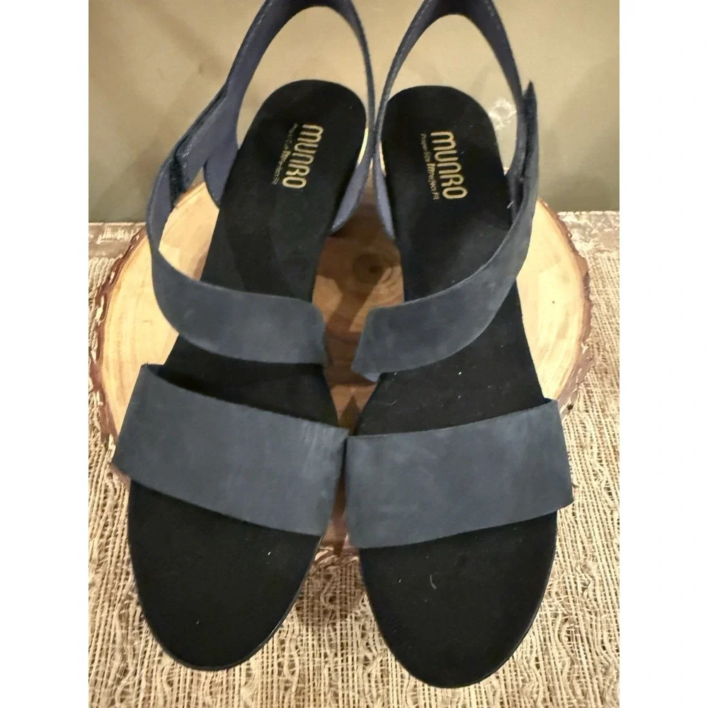 Munro Lucia Sandals Blue Nubuck Straps Low Cone Heels Women Comfort Size 11M